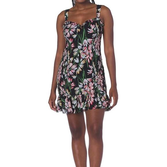Likely Women's Charleigh Black Floral Smocked Side Ruffle Mini Dress • Size 2 - Picture 1 of 5